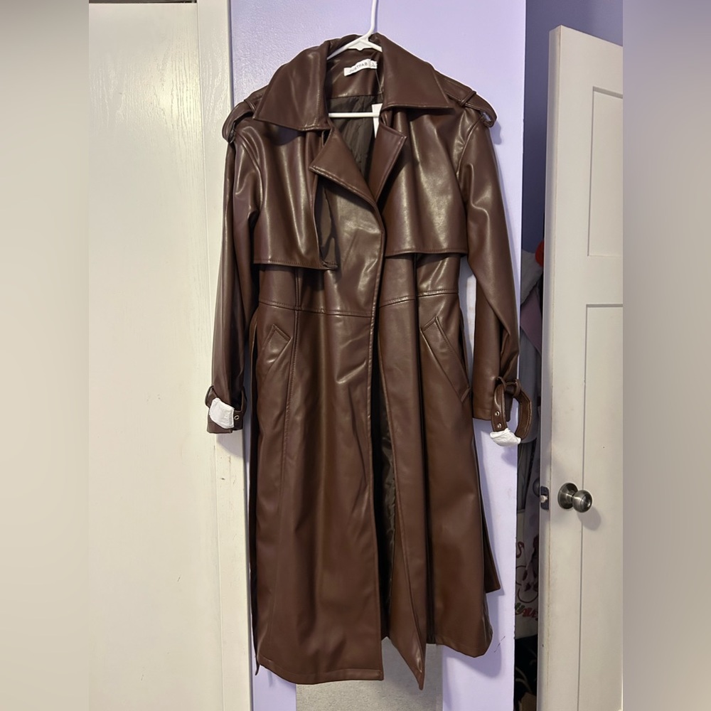 Justfab brown faux leather trench coat